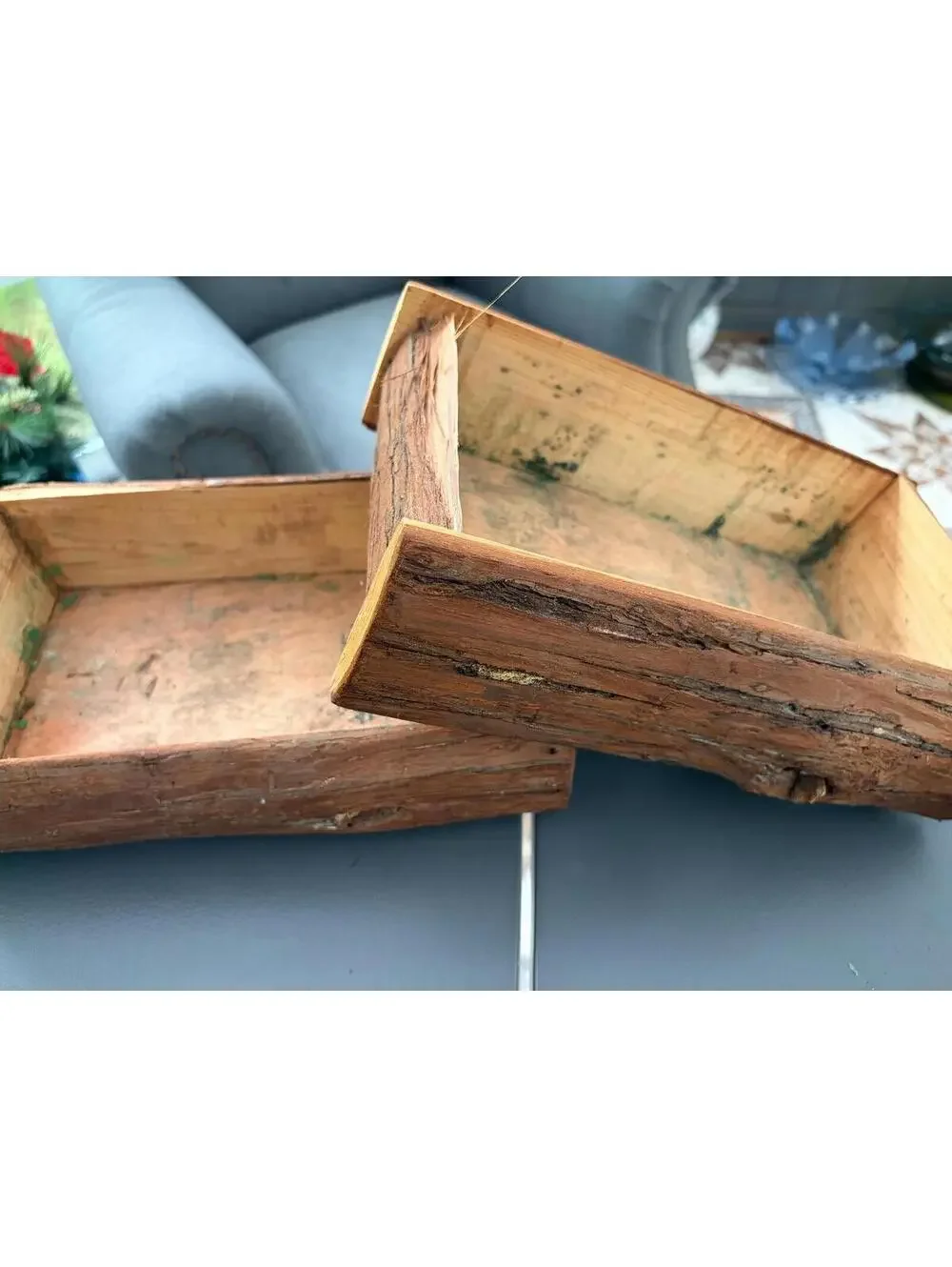 Raw wood edge flower arrangement box set of 2